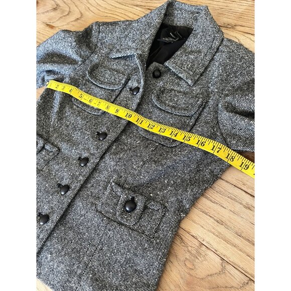 Moda International Tweed Wool Blend Jacket Blazer Womens 4 Black Button Up - Picture 6 of 7